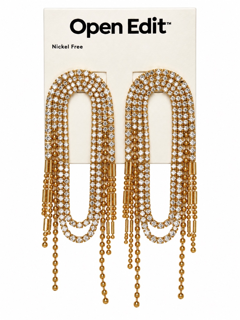 Open Edit Nordstrom Rhinestone Chandelier Earrings Gold Crystal NWT